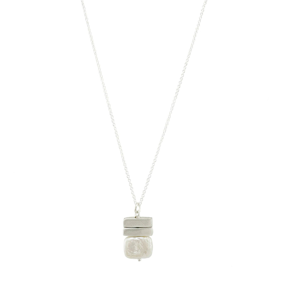 Pearl rectangle with two bars necklace Silver