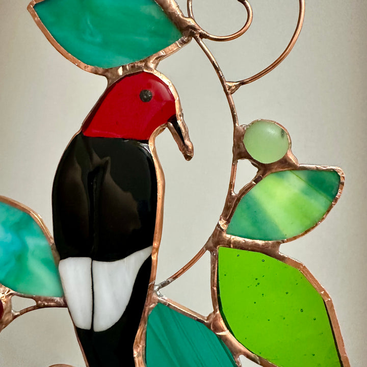 Woodpecker on Wire Stained Glass