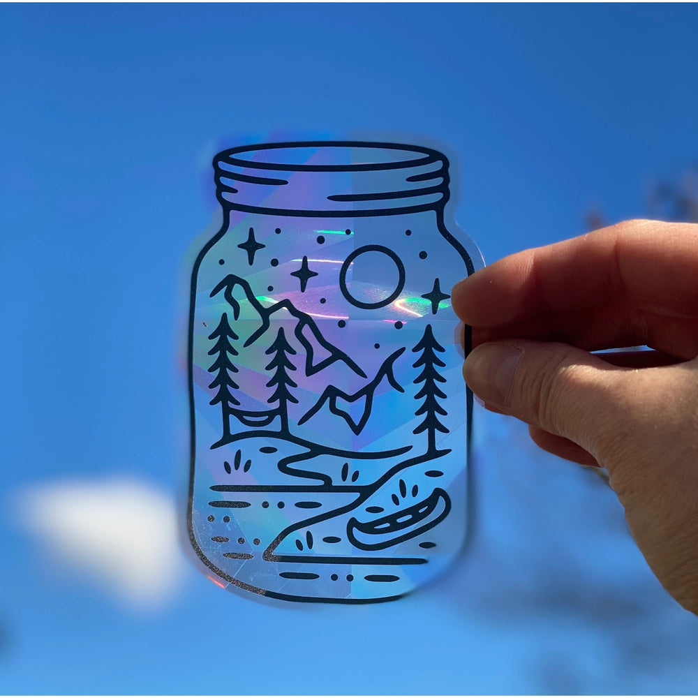 Suncatcher Decal - Mason Jar Camp Scene