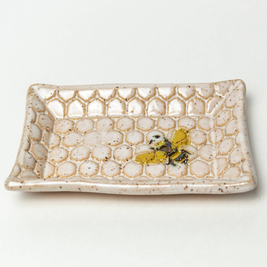 Bee Pattern Ceramic White Trinket Dish