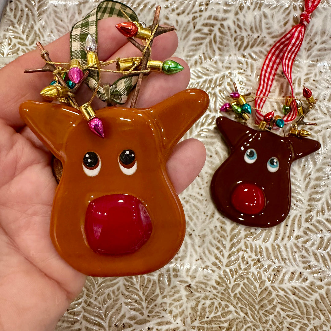 Rudolph With Lights Fused Glass Ornament