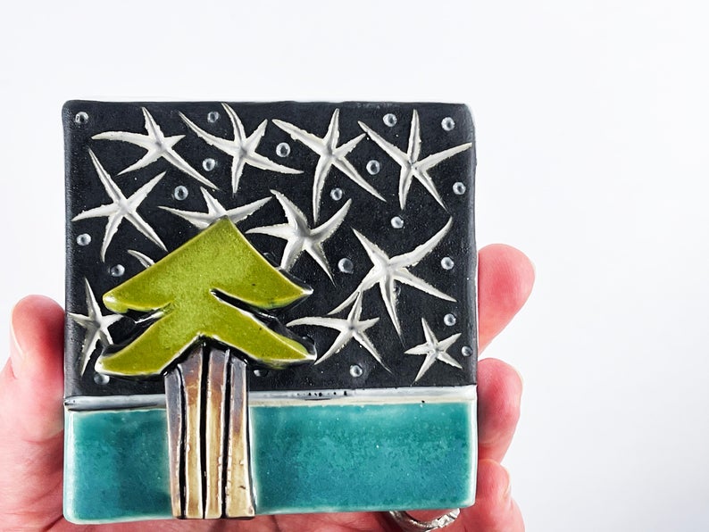Clique Tile Starry Night Pine Tree