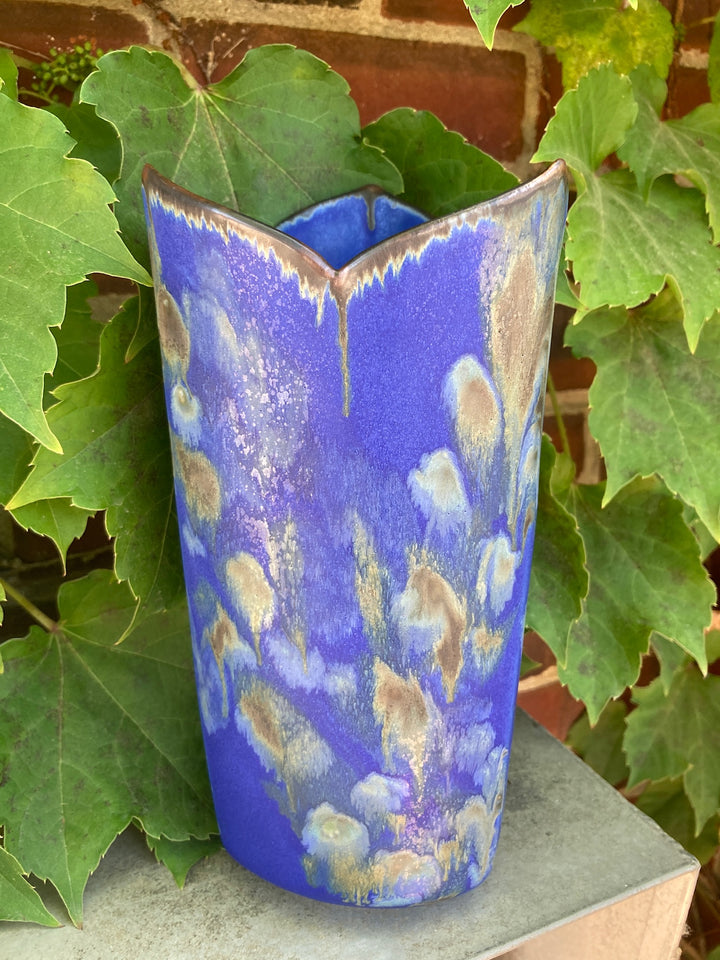 Lotus Style Cylinder Vase 3 Sided S Blue