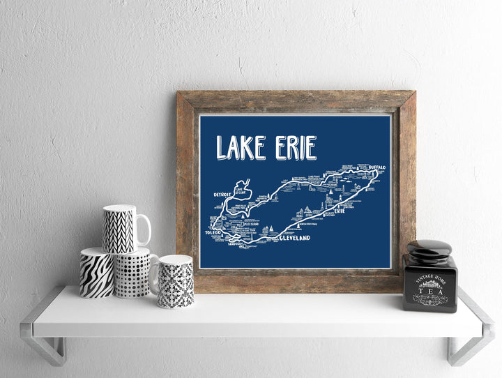 Lake Erie Map Blue Art Print