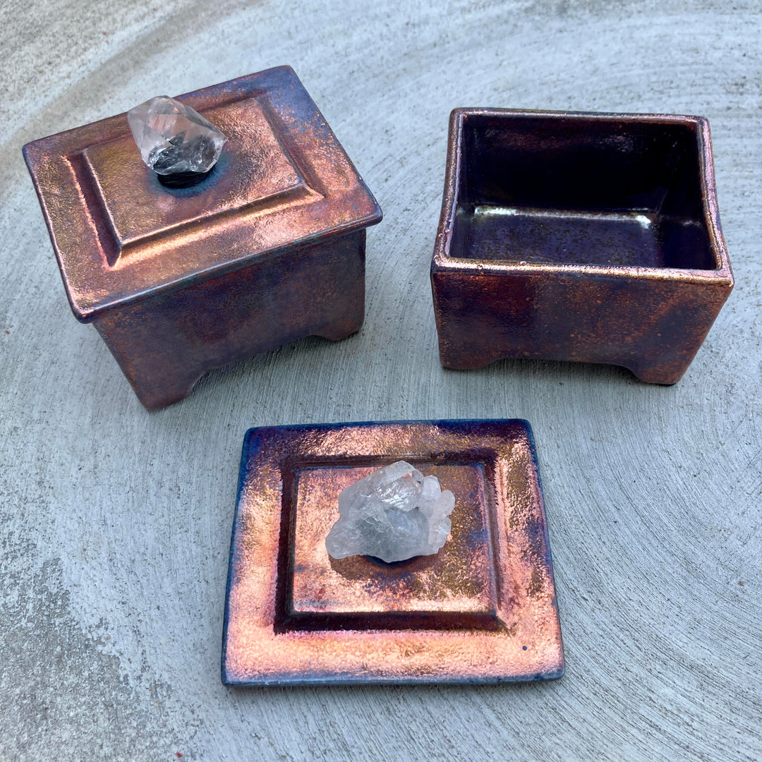 3" Matte Raku Box Blue Copper