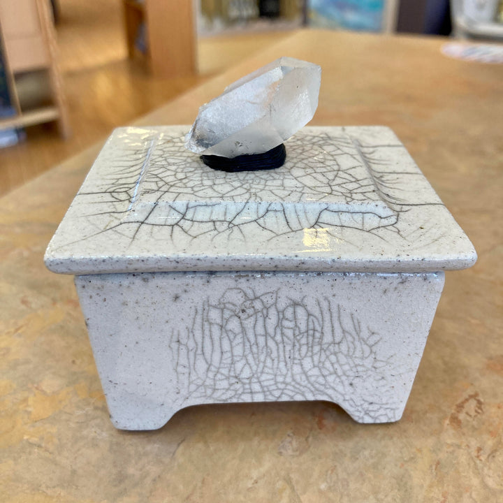 3" Matte Raku Box White Crackle