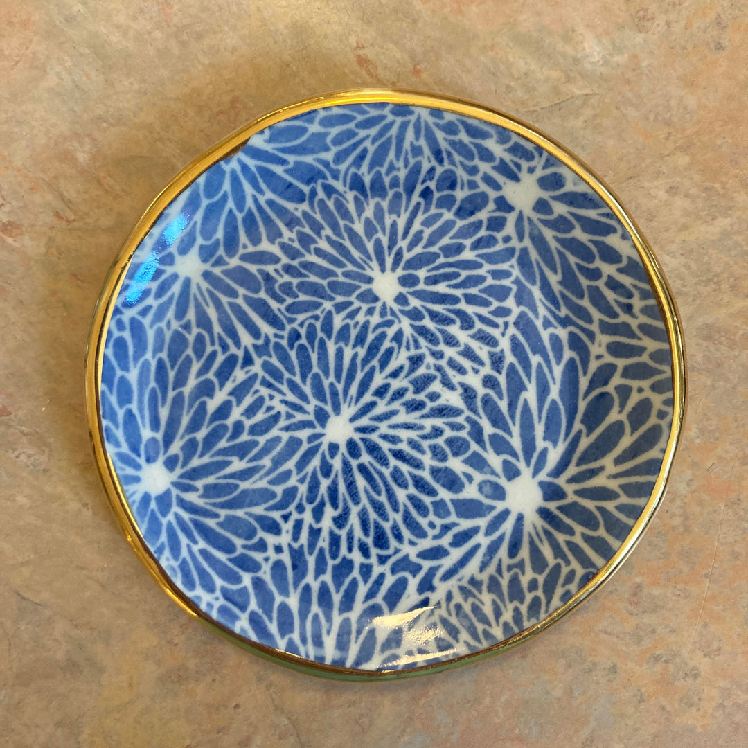 Screen Printed Dish Round Daisy Blue