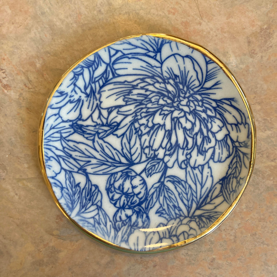 Screen Printed Dish Round Wave Blue