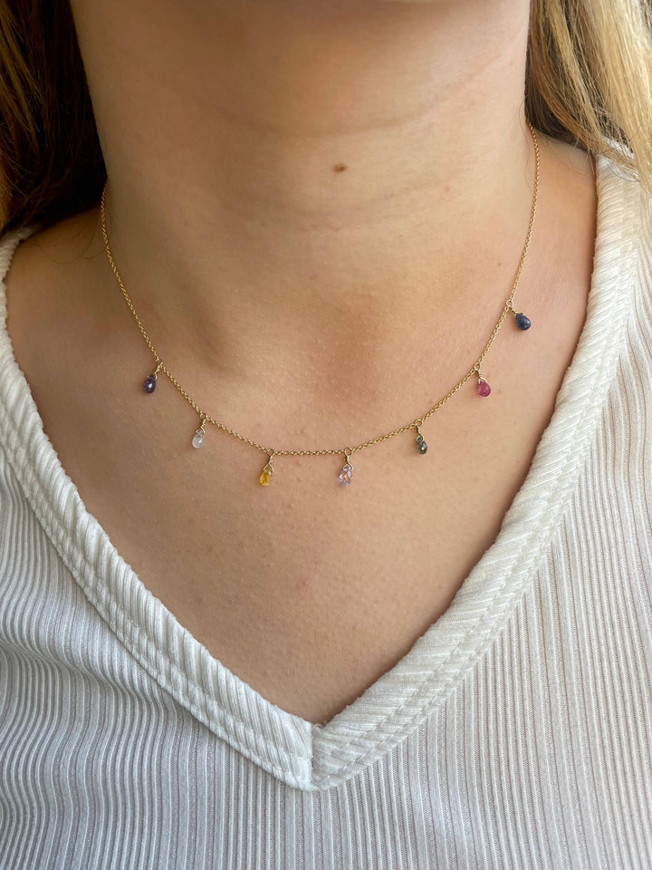 Chain with Multi Sapphire Drops Necklace Gold