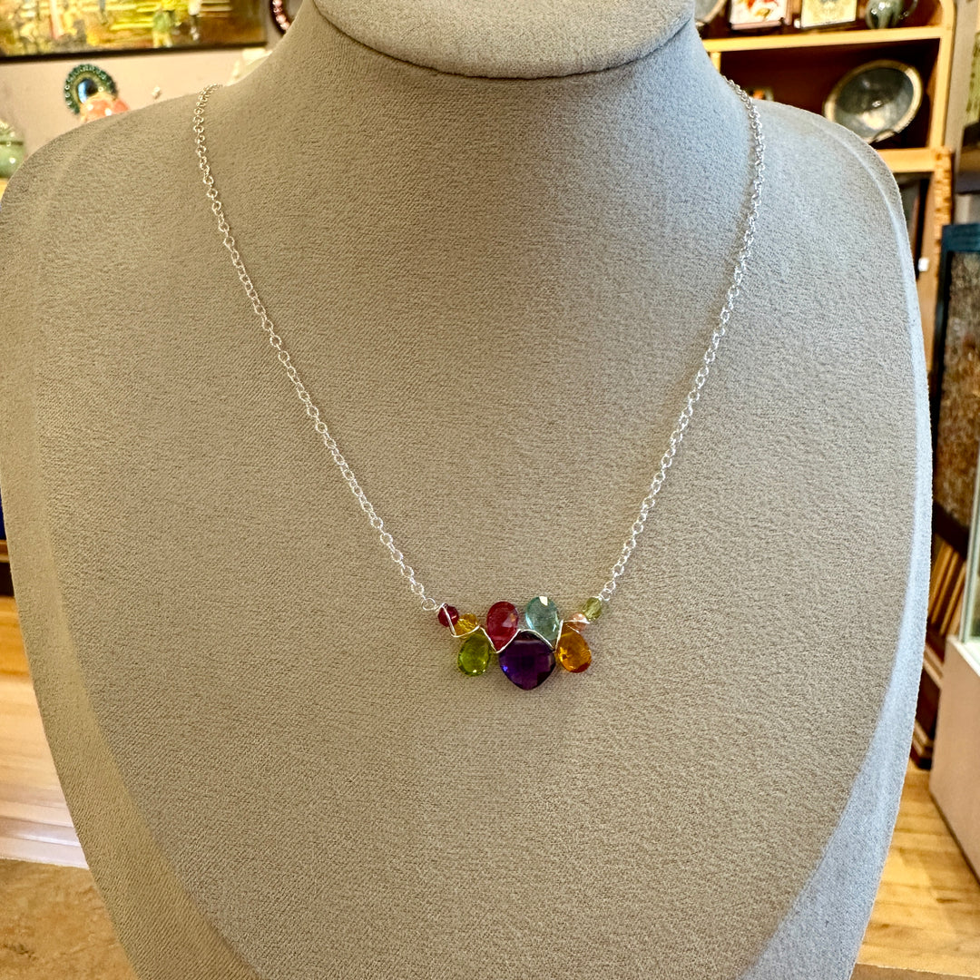 Square Gem & Teardrops Layering Necklace Amethyst