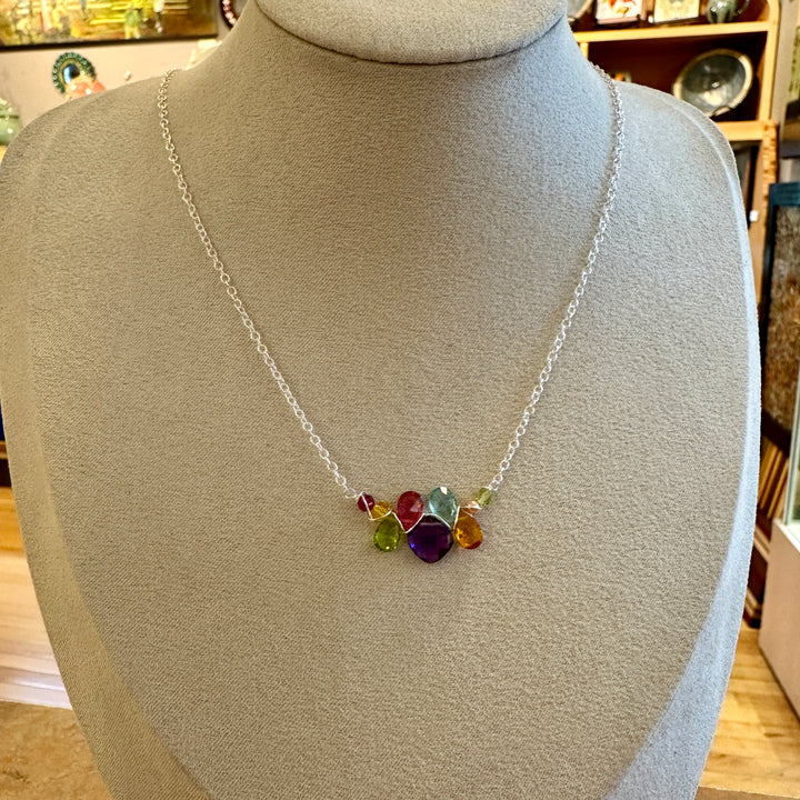 Square Gem & Teardrops Layering Necklace Amethyst