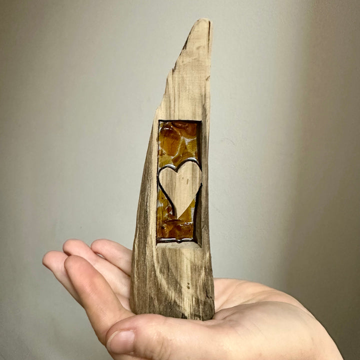 Driftwood Heart - Brown Beach Glass