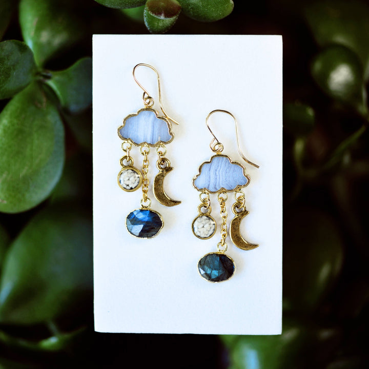 Gemstone Cloud Chandelier Dangle Earrings - Mother of Pearl