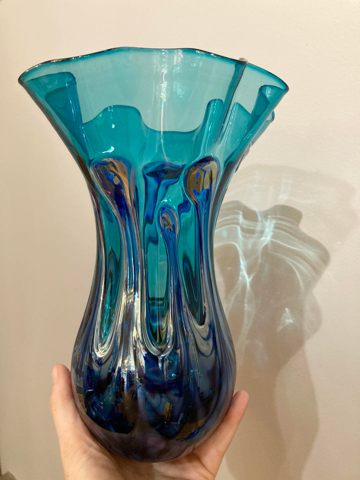 Lily Pad Vase Fluted Small Teal