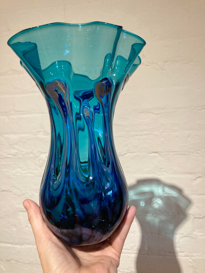 Lily Pad Vase Fluted Small Teal