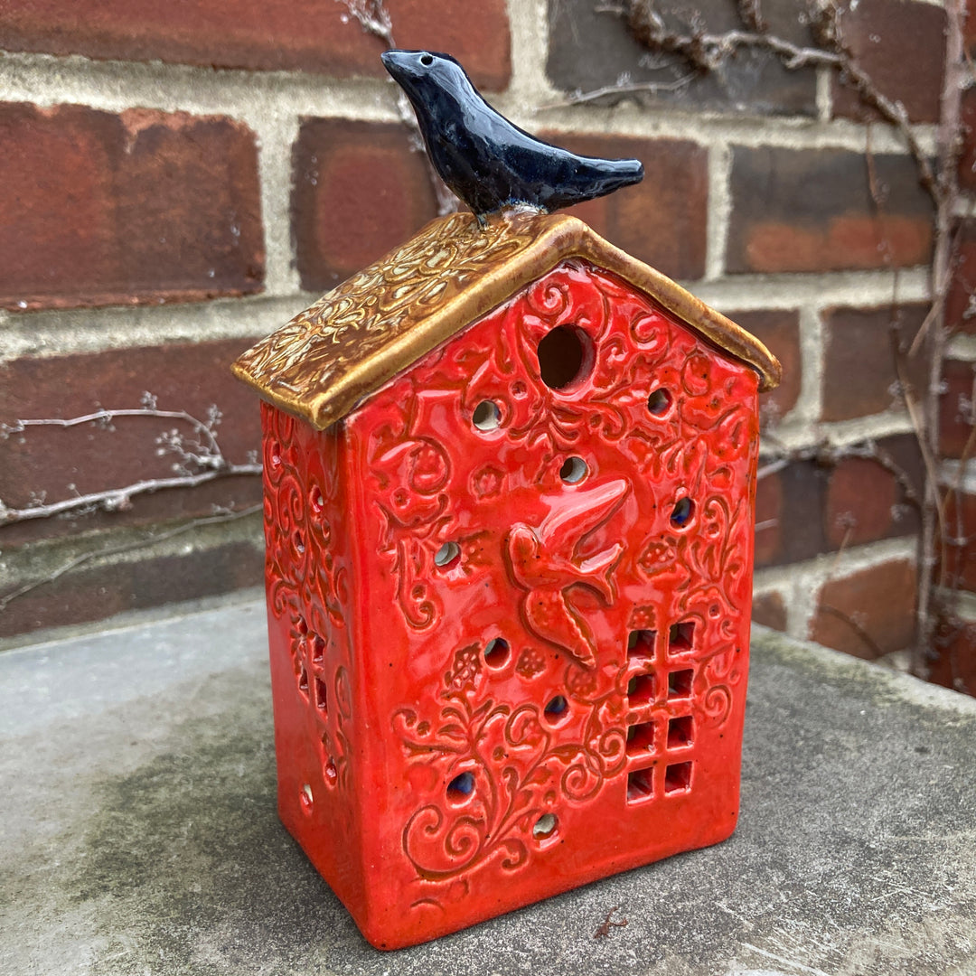 Red Bird House Wall Luminary