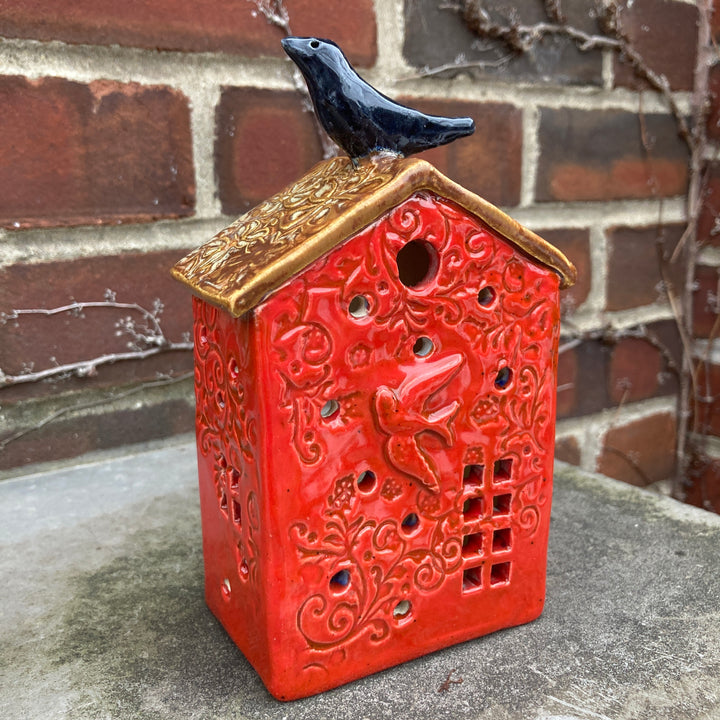 Red Bird House Wall Luminary