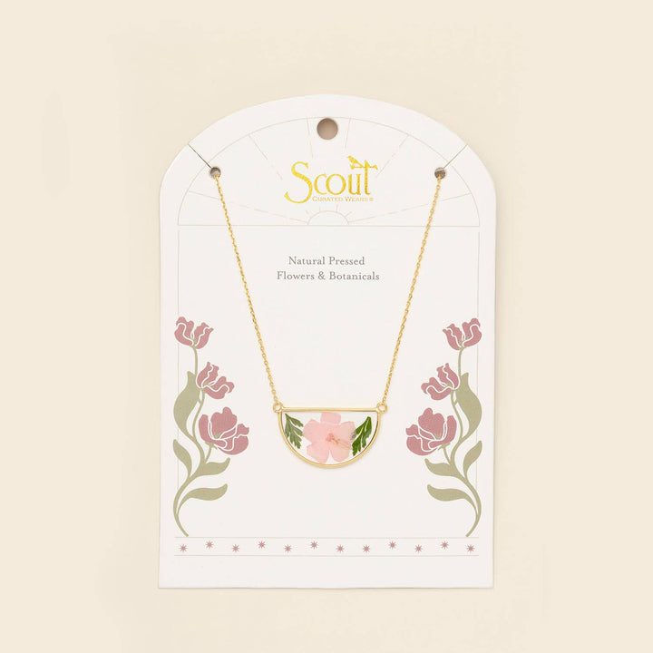 Pressed Flower Necklace - Pink Cherry Blossom/Gold