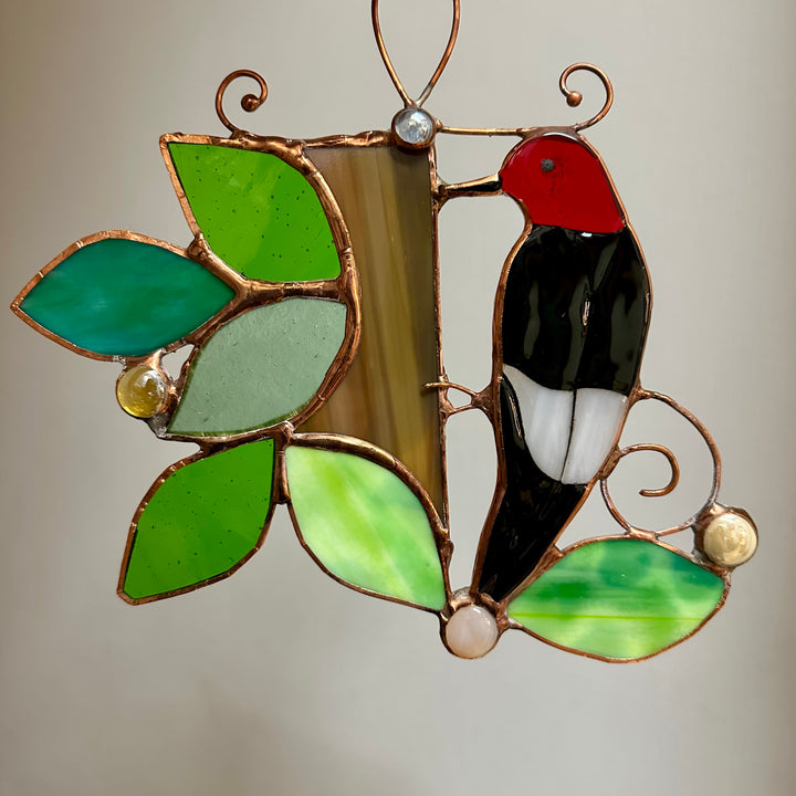 Woodpecke on Wire Stained Glass