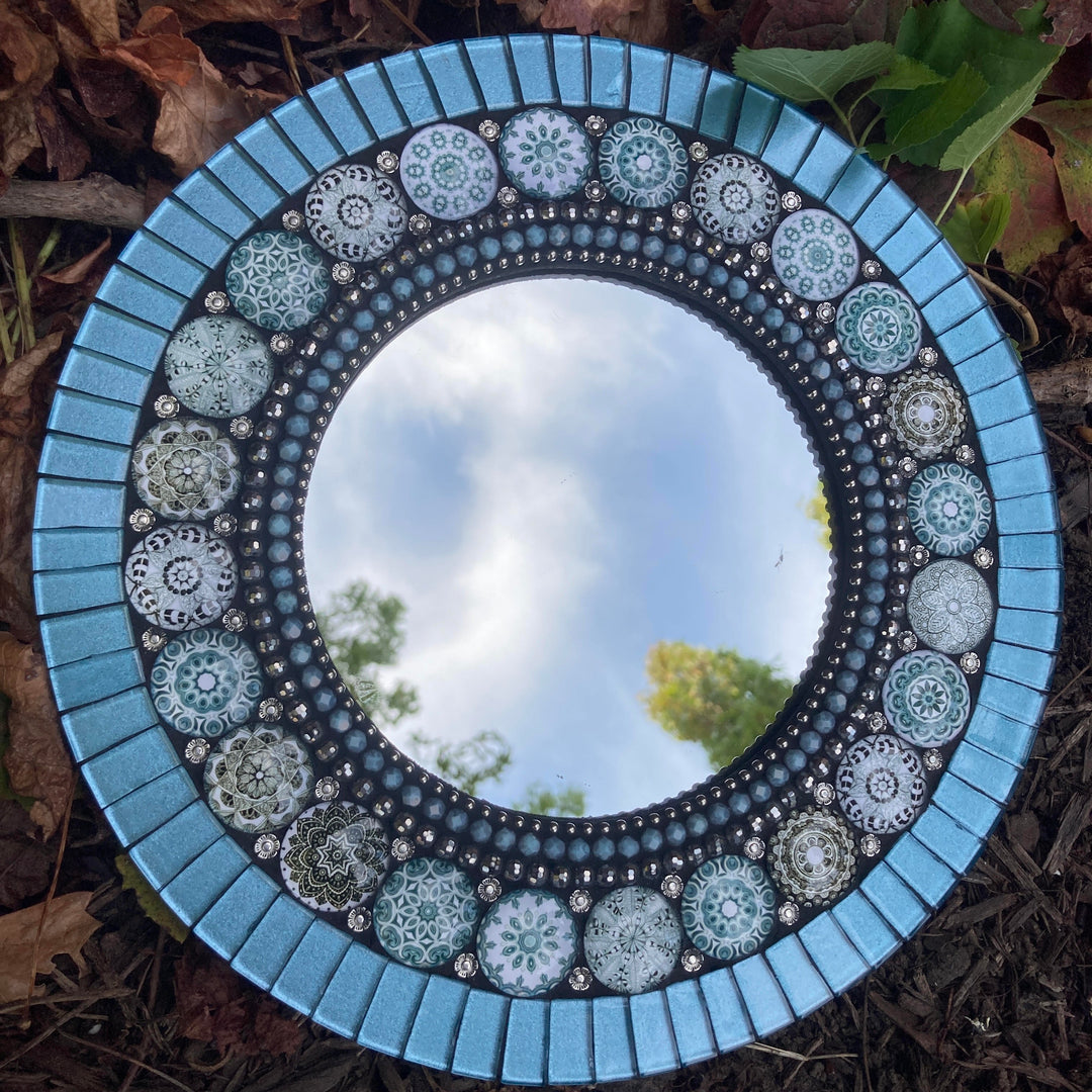 10" Mirror Ice Blue Mandala