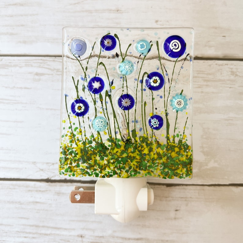 Floral Glass Nightlight Blue Cornflower