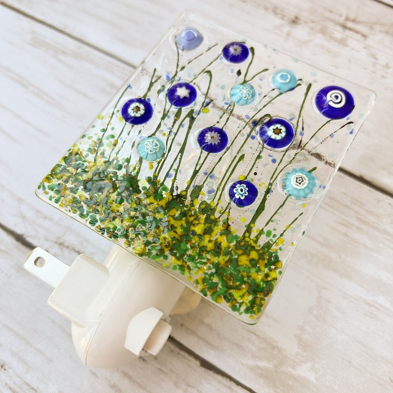 Floral Glass Nightlight Blue Cornflower