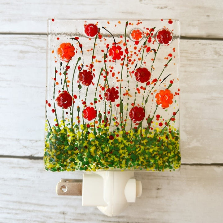 Floral Glass Nightlight Red Poppies