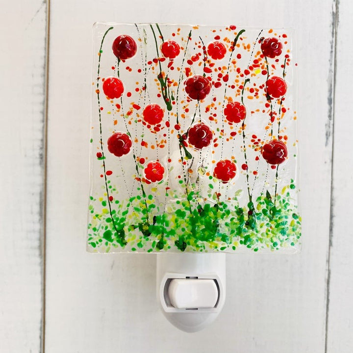 Floral Glass Nightlight Red Poppies