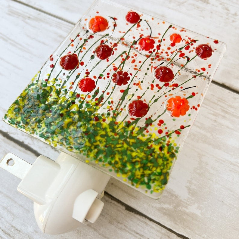 Floral Glass Nightlight Red Poppies