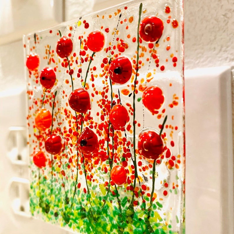 Floral Glass Nightlight Red Poppies