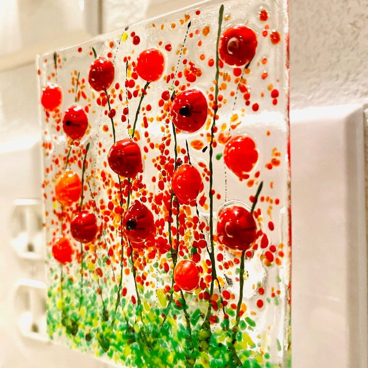 Floral Glass Nightlight Red Poppies