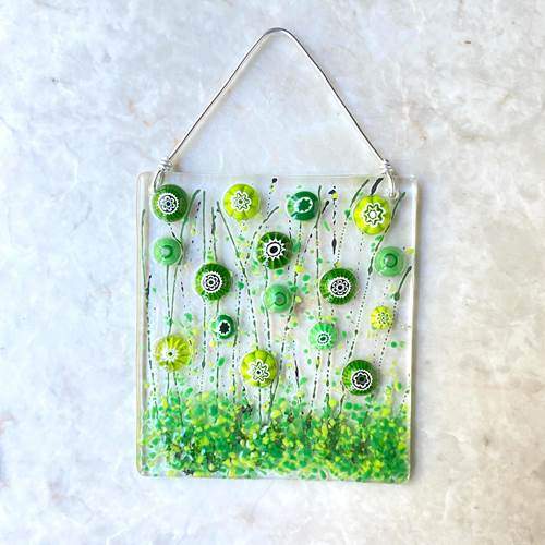 Floral Glass Suncatcher Large Green