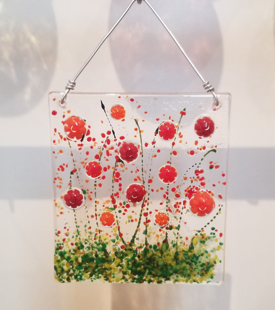 Floral Glass Suncatcher Large Red
