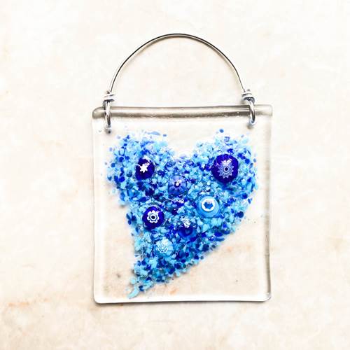 Glass Heart Suncatcher Blue