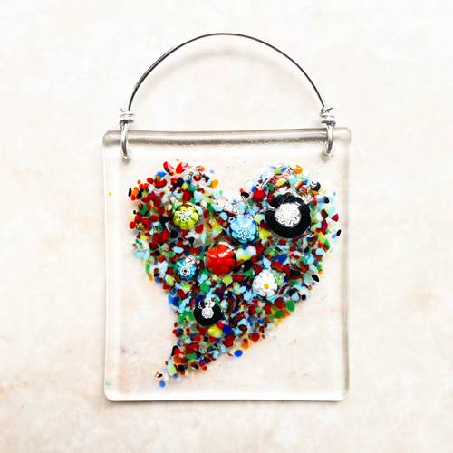 Glass Heart Suncatcher Happy