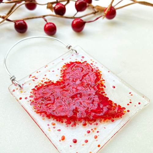 Glass Heart Suncatcher Red
