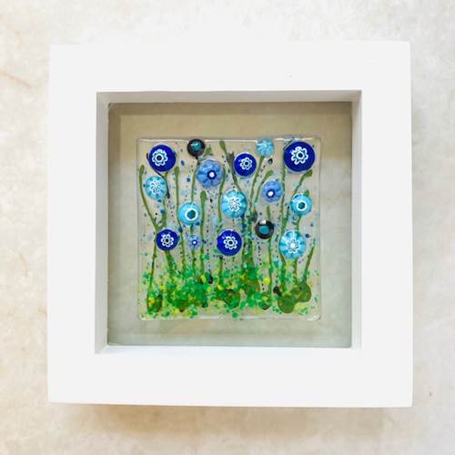 White Wood Floral Art Cornflower