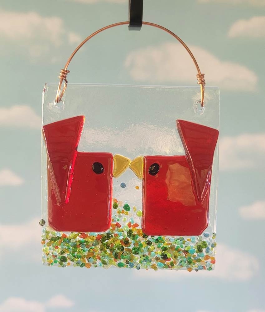 Suncatcher Red + Red Kissing Birds