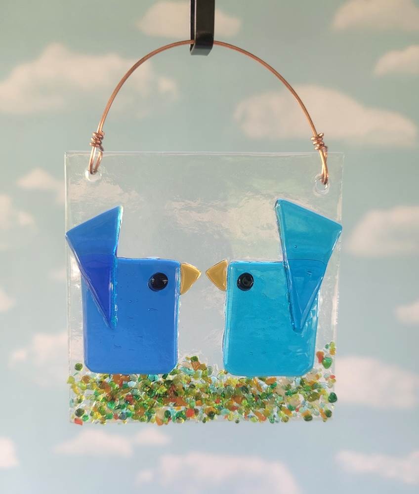 Suncatcher Blue + Aqua Kissing Birds