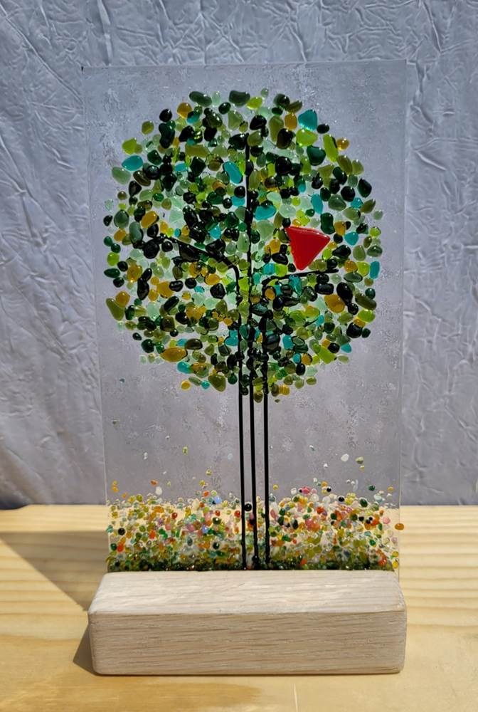 Summer Tree Glass Panel + Oak Stand