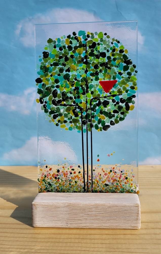 Summer Tree Glass Panel + Oak Stand