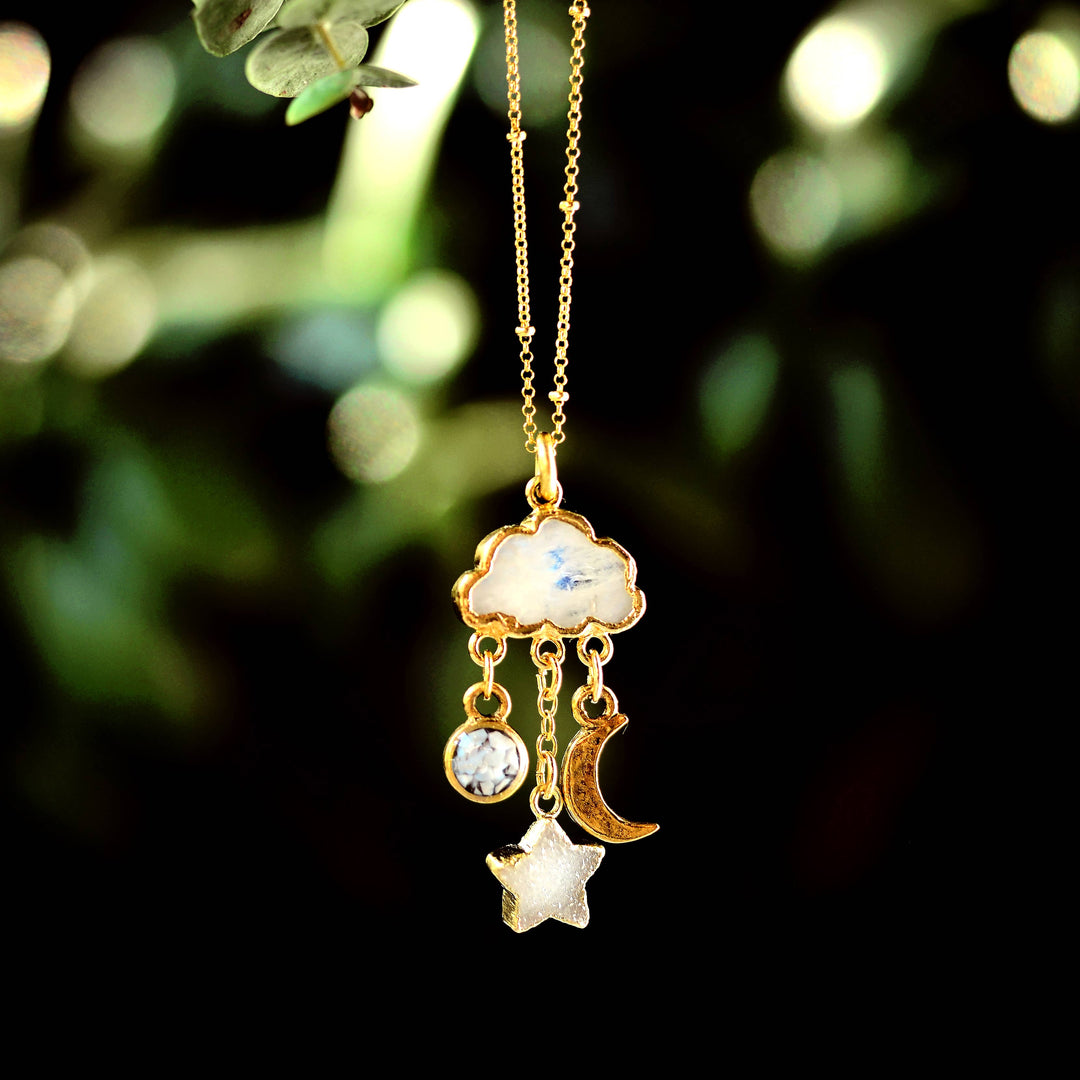 Gemstone Cloud Chandelier Necklace - Mother of Pearl