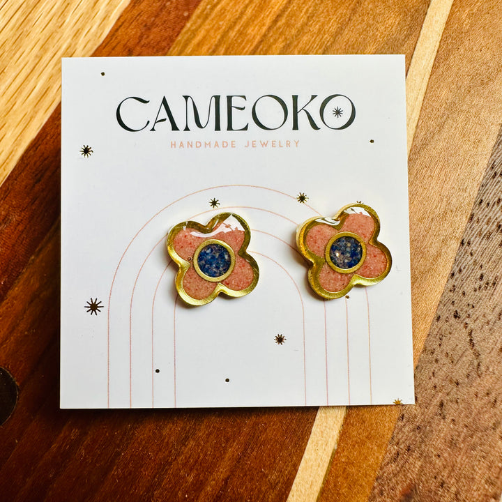 The Bloom Earrings - Pink Opal + Lapis