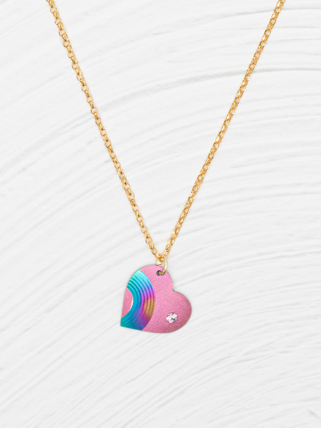 Rainbow Heart Necklace For Kids Living Pink