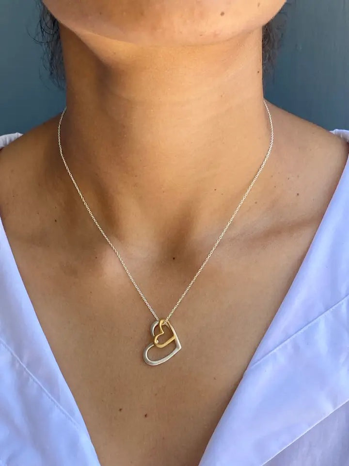 Two Open Hearts Necklace Silver Vermeil