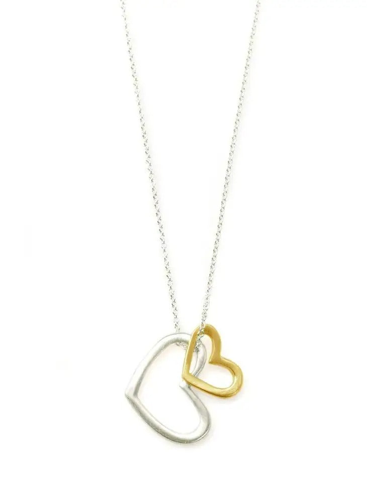 Two Open Hearts Necklace Silver Vermeil