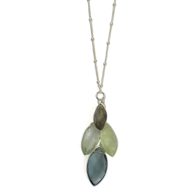 Quartz, Prenite, & Green Amethyst Necklace Silver