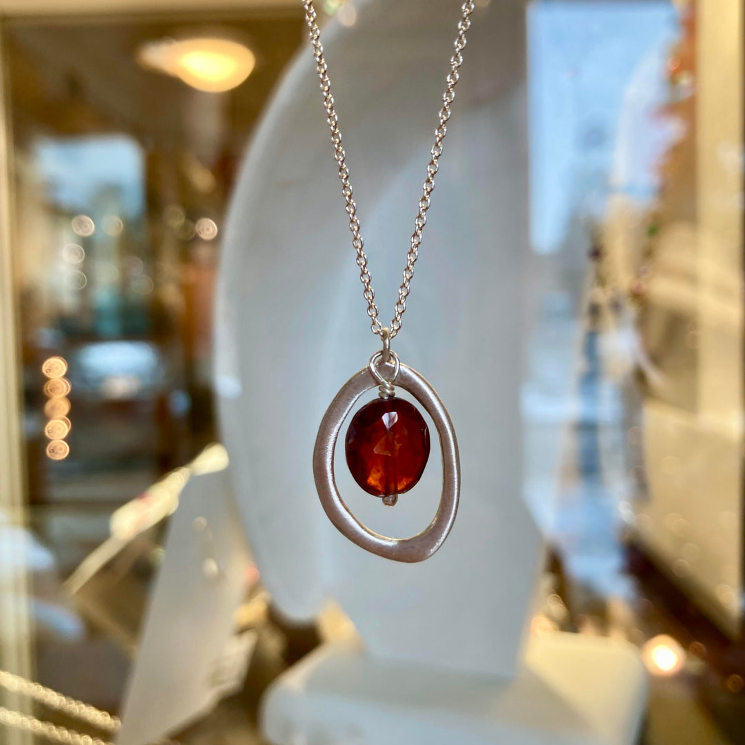 Oval Garnet Necklace Silver