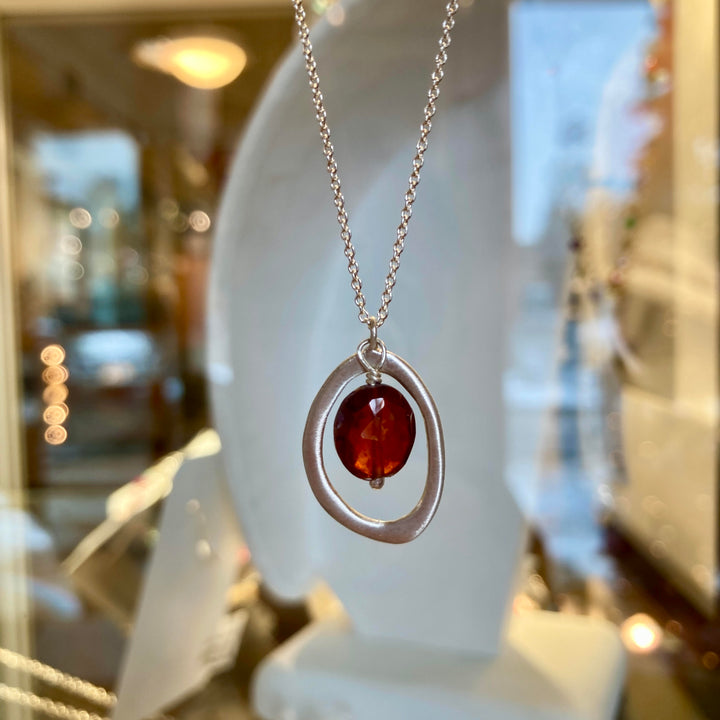 Oval Garnet Necklace Silver