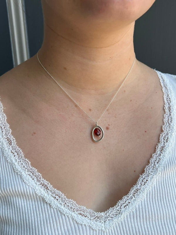Oval Garnet Necklace Silver